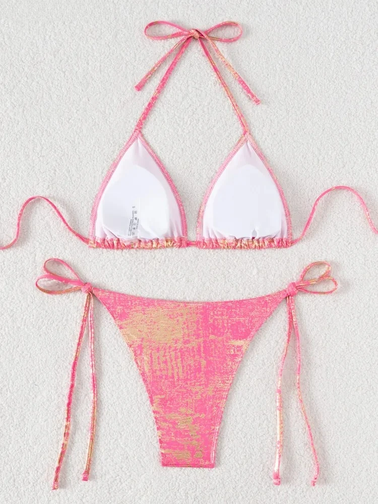 레이디 하이컷  thong 수영복 여성 푸쉬업 비키니 섹시한 타이드 홀터 수영복 여름 백리스 비치 수영복