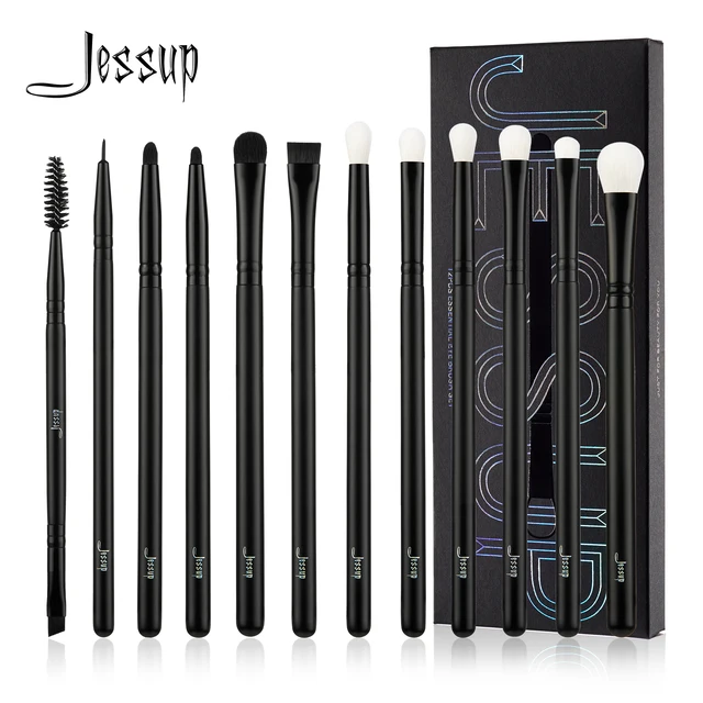 Zestaw pędzli do makijażu oczu Jessup, zestaw pędzli do cieni do powiek mieszanie Eyeliner brwi cień do rzęs Spoolie, 12 szt. Mieszane włosy czarny T322