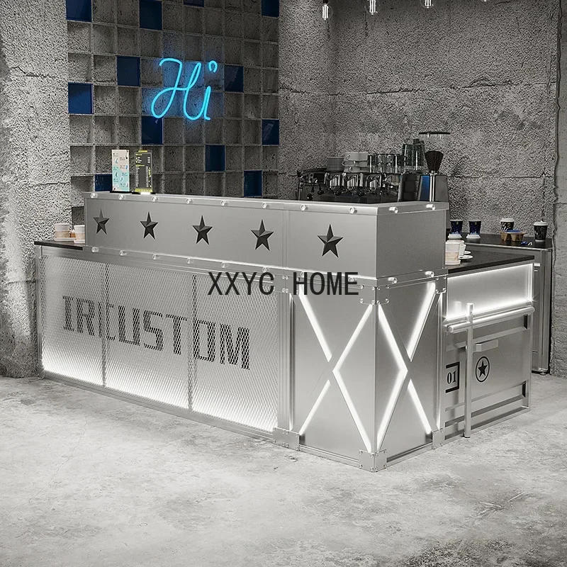 Industrial Style Iron Net Office Bar Bar Counter Front Desk X-Type Reception Desk with Light Iron Billiard Hall Cashier Desk