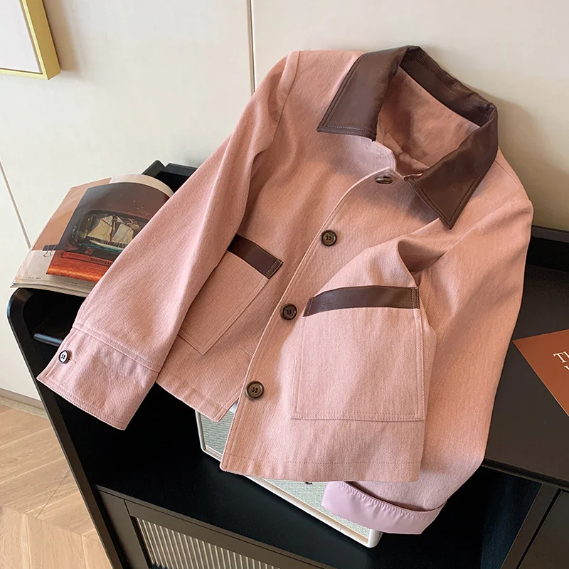 

Короткие куртки Винтажная кожаная женская одежда Дышащий велосипедный дизайн Эластичный подол Однобортный Элегантный твид Однобортный