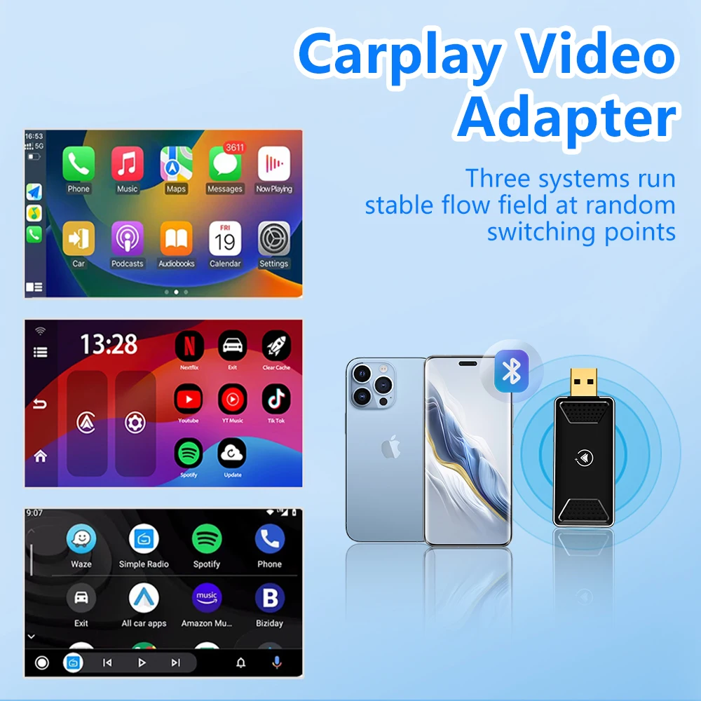 USB Ai Box Original Car Wired To Wireless Carplay Android Auto Video Box Plug Play 2 IN 1 Built-In Youtube, Tiktok, Netflix, Etc