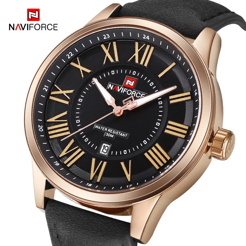 NAVIFORCE Men Sports Shockproof Waterproof Quartz Watches Male Fashion Luxury Brand Leather Casual Calendar WristWatch