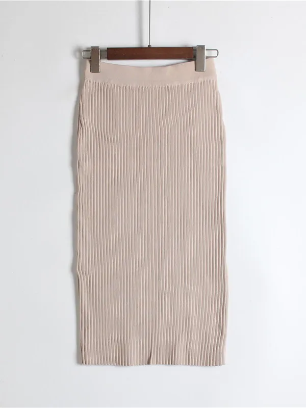 

Spring Autumn Knitted f Skirt Bodycon Ele Faion Pure Color Pitted Stripe Wrap around Skirt Commute Sle High Waist