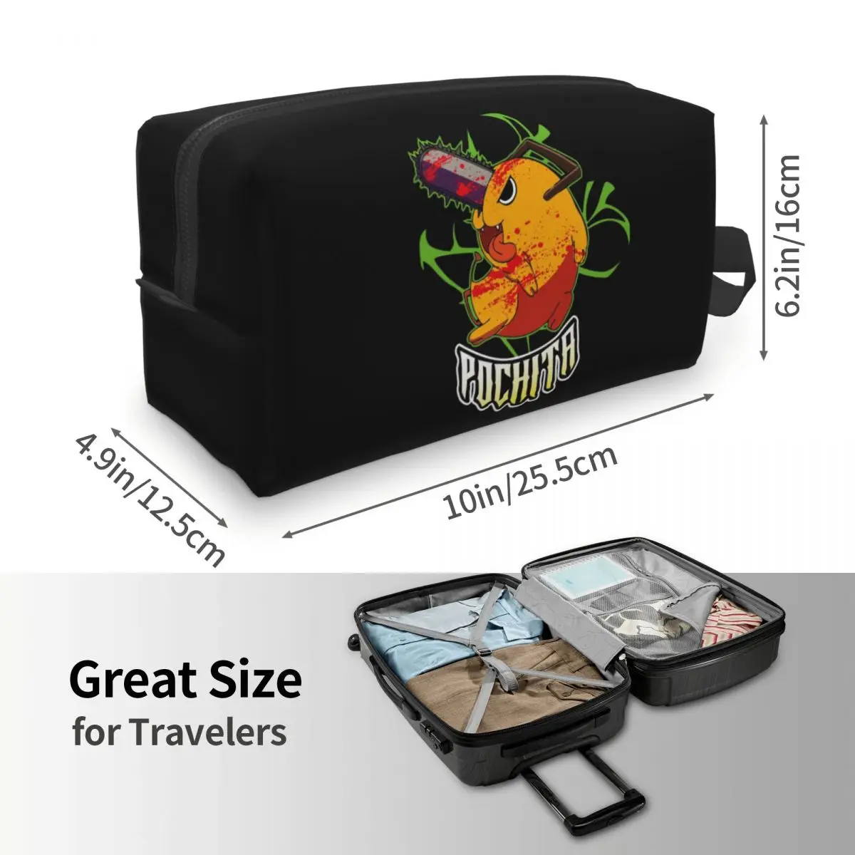Pochita Ramen Chainsaw Man Anime Makeup Bag Cosmetic Organizer Storage Dopp Kit Toiletry Cosmetic Bag for Women Beauty Travel