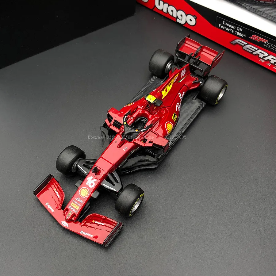 Bburago-modelo de coche de aleación de lujo Ferrari F1 SF21 2021 #16 Charles Leclerc #55 Carlos Sainz Jr, colección de vehículos de juguete de