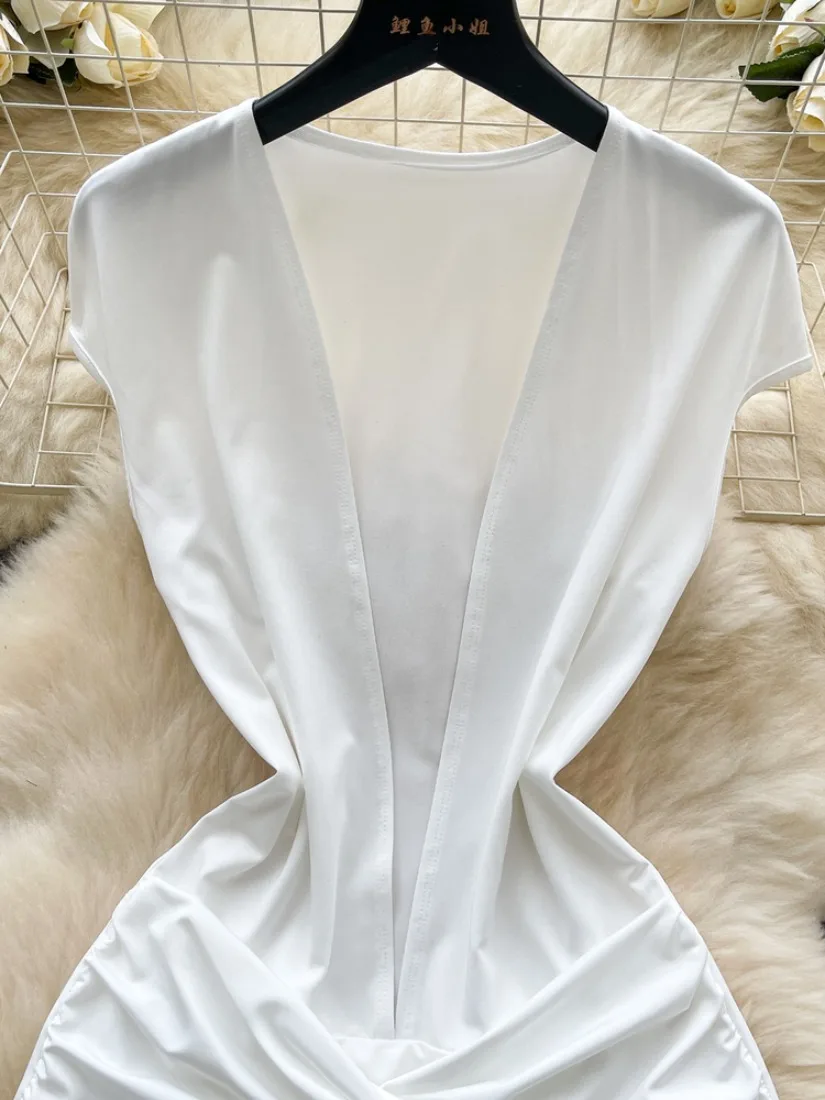 Foamlina-mono ajustado trenzado para mujer, traje Sexy de calle europea con escote en V profundo, pantalones informales de manga corta, verano