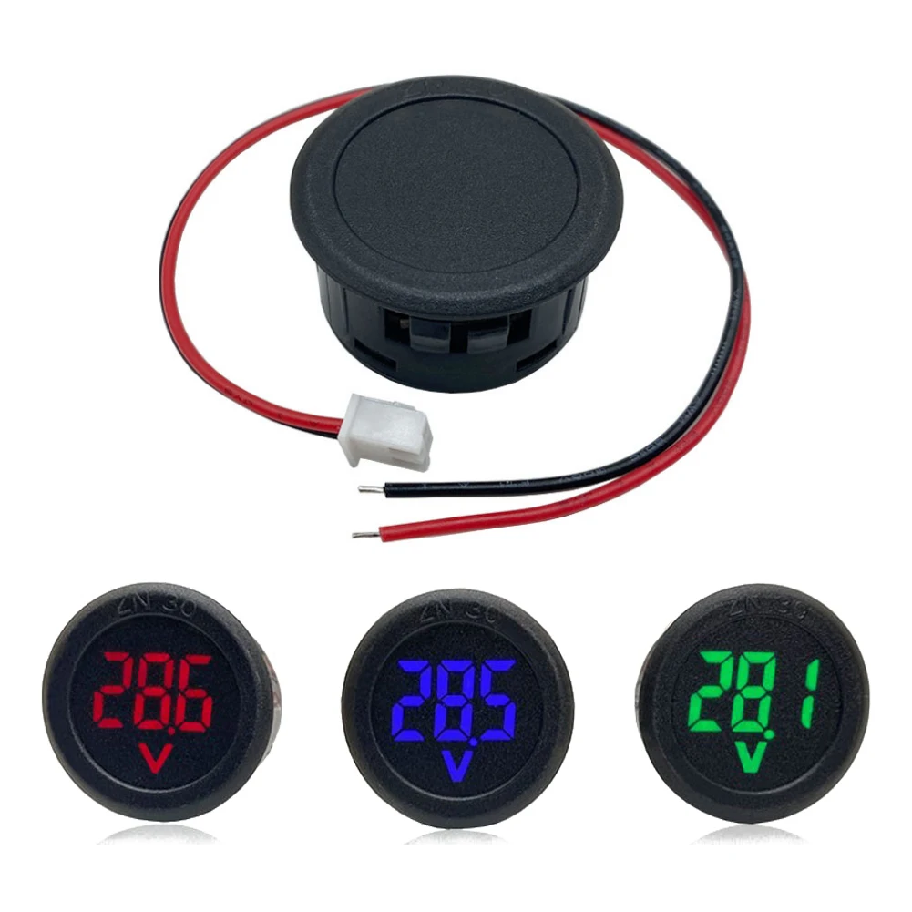 

DC 4-100V LED Digital Display Round Two-wire Voltmeter DC Digital Car Voltage Current Meter Volt Detector Tester Monitor Pane