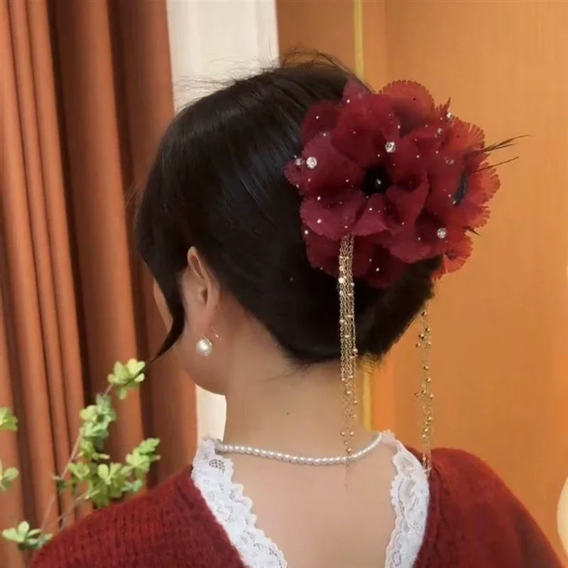 

Female French Hairpin Tassels Rhinestone Feather Popular Hair Clip for Women Ladies Hair Claw Hairpin New Headwear Accessories