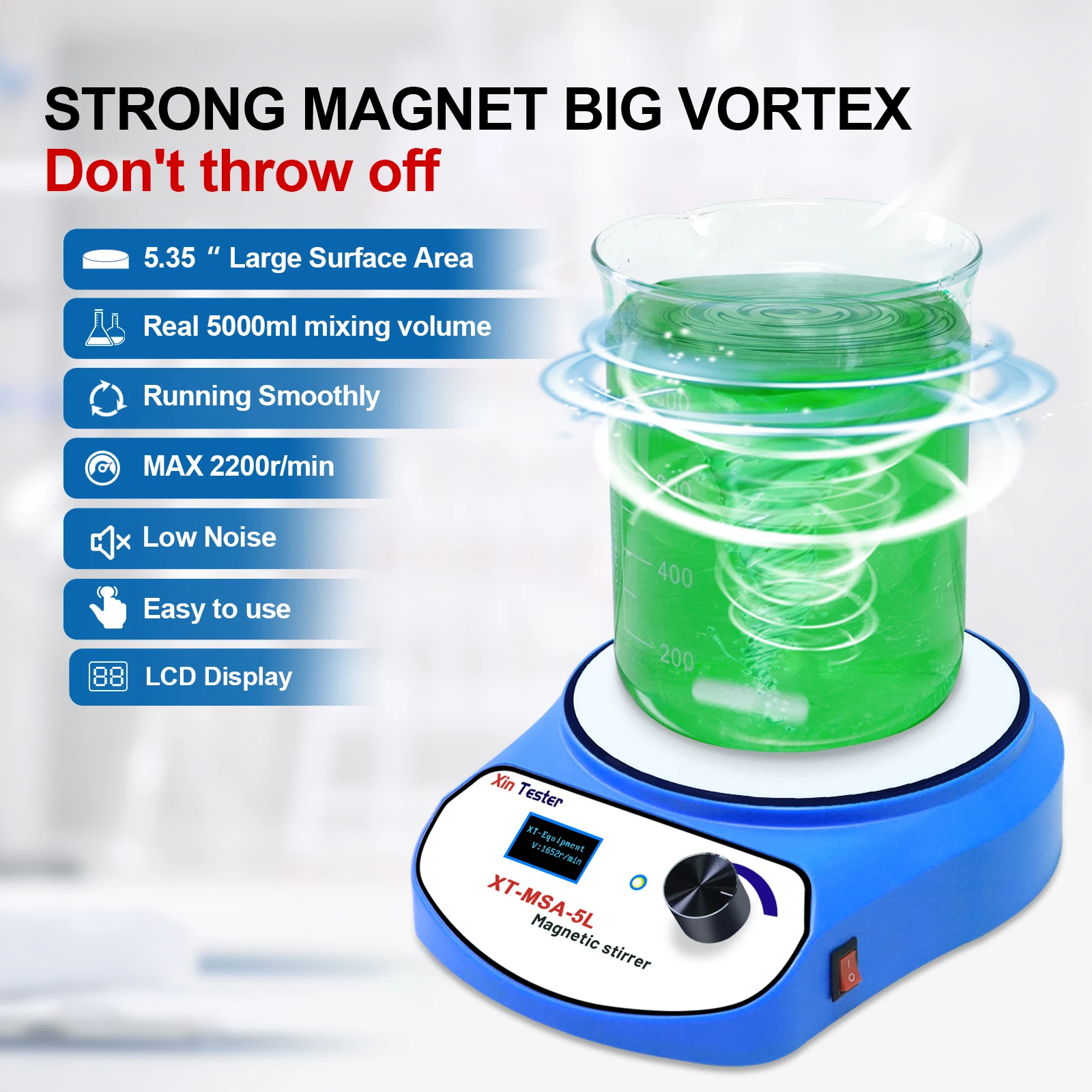 Xin Tester 2200/3000rpm Magnetic Stirrer Laboratory Digital Display 3L/5L Liquid Mixer with Stir Bar 100-240V