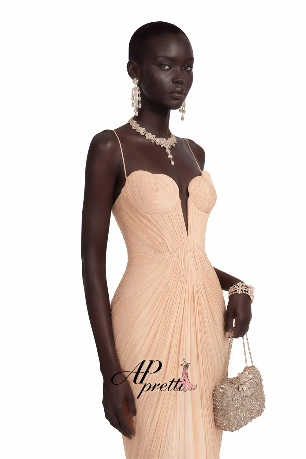 AP pretti Customized Spaghetti Strap Pleat Mermaid Wedding Guest Gown Floor-Length Side High Slit Party Dress Prom Gown ﻿