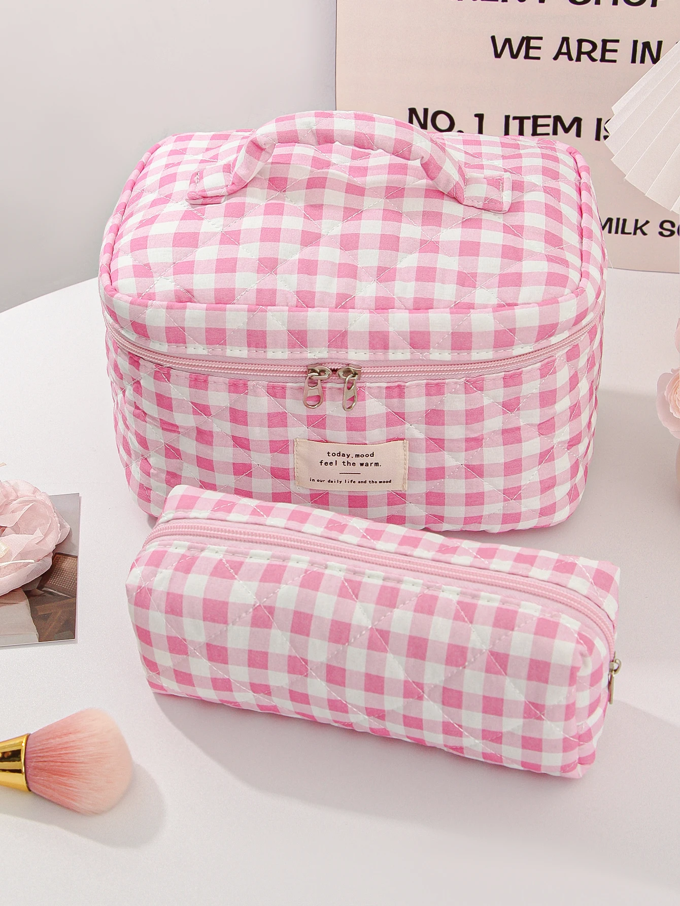 1 piece/set lattice quilted makeup bag, multifunctional makeup bag, large capacity toiletry bag, travel storage makeup bag