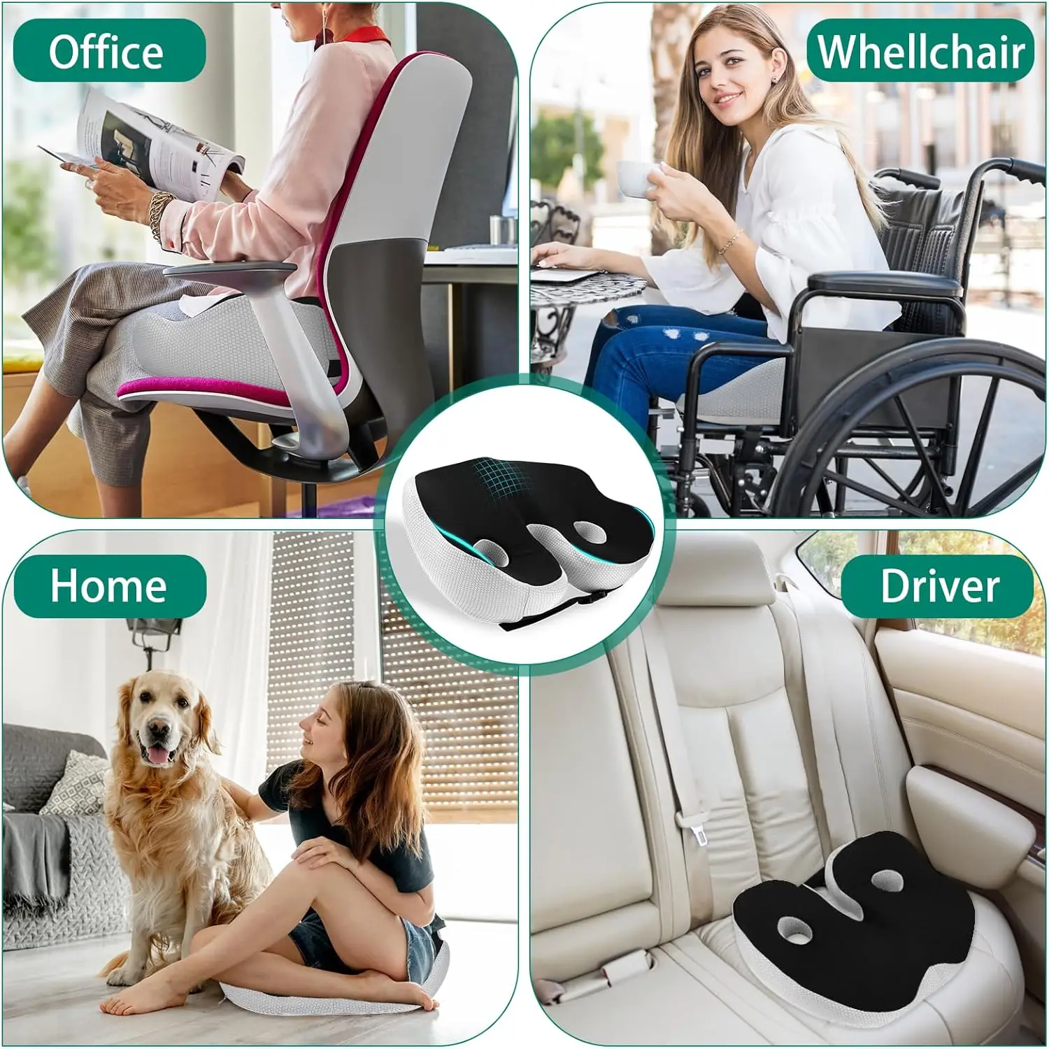 1 Stück orthopädisches Sitzkissen aus Formgedächtnisschaum, ergonomisches Steißbeinkissen, verstellbare Sitzkissenbreite, für Büro und Auto – Detail 6