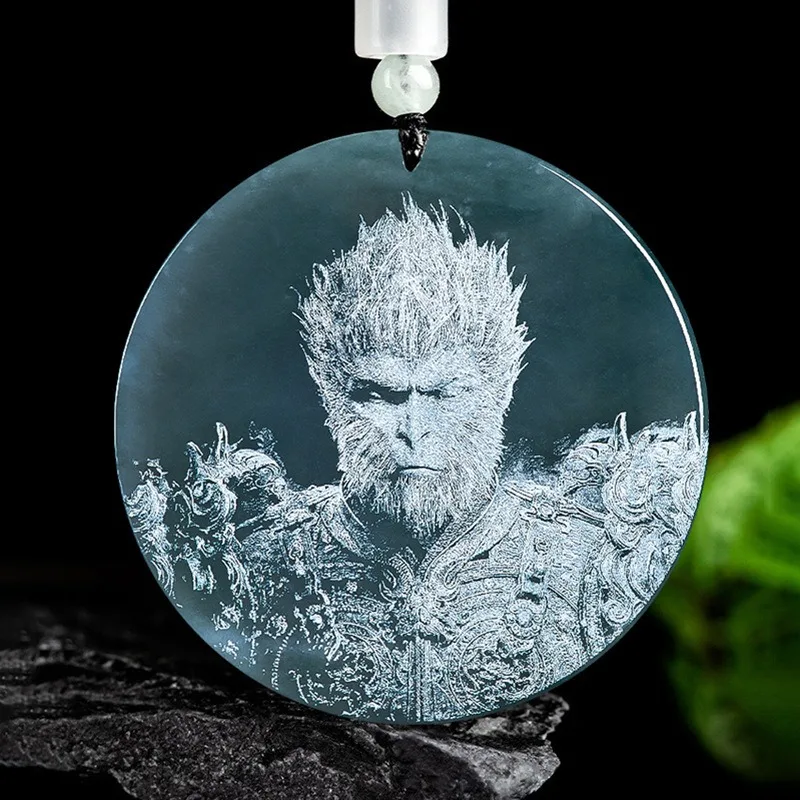 Natural blue water shadow carving black myth Wukong pendant Sun Wukong ice pendant souvenir