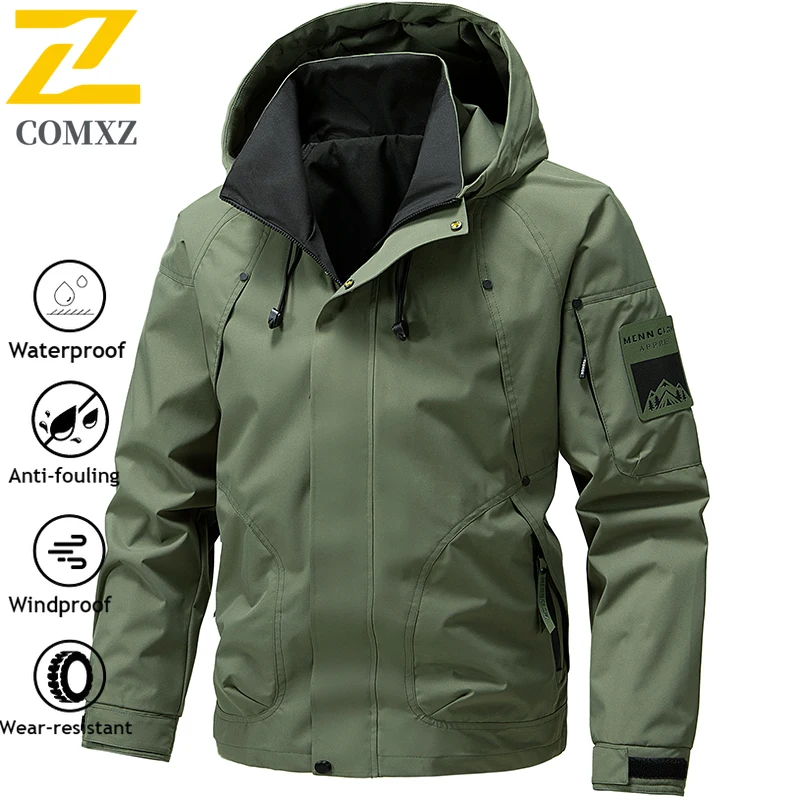 Gorpcore Men's Rainproof Fishing Jacket Autumn Large Size Windproof Windbreaker Men Camping Hunting Running Sports Hooded Coat