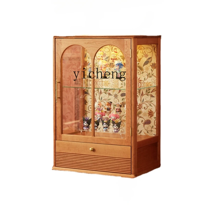 

Zws Hand-Made Display Cabinet Glass Wine Cabinet Living Room Sofa Side Cabinet Solid Wood Chest of Drawers