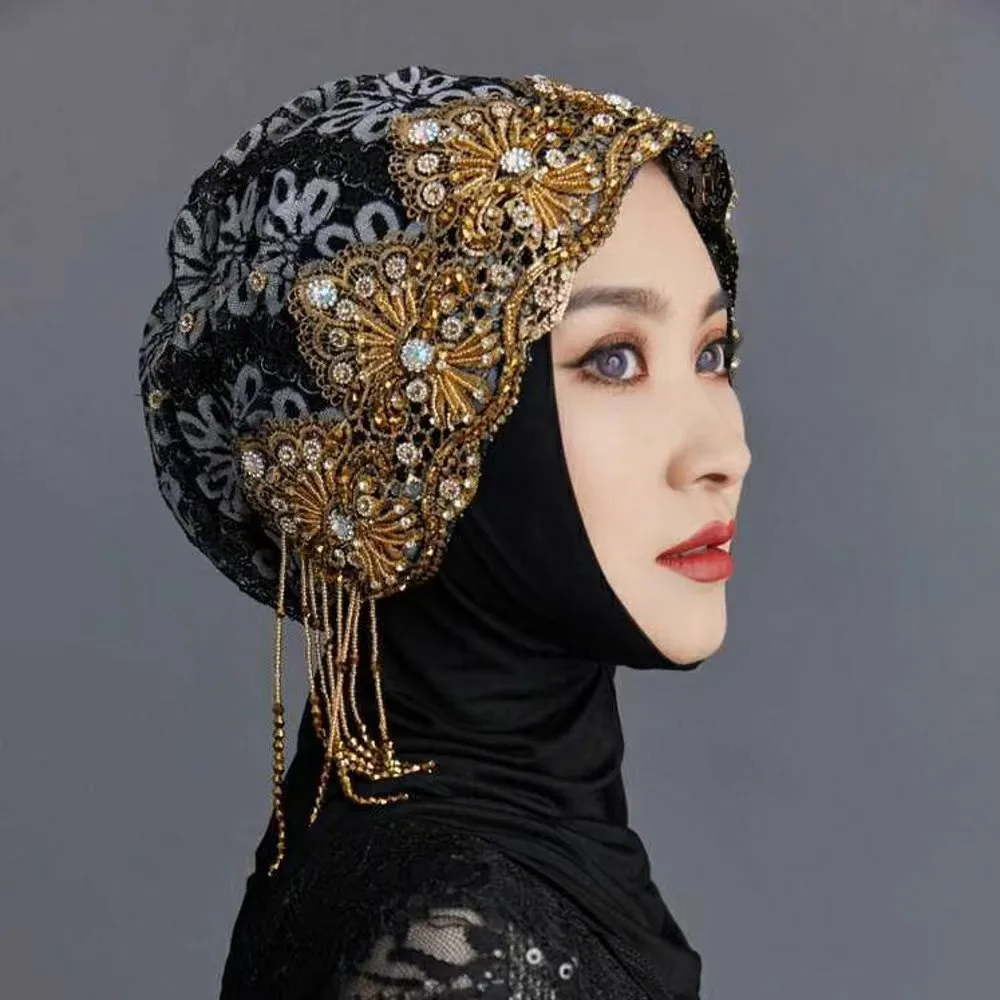 Heavy-Duty Draped Tassel High-End Turban Hat, Stretchy, Non-Tight-Fitting, Adult Women’s Headwear for Outdoor Wear