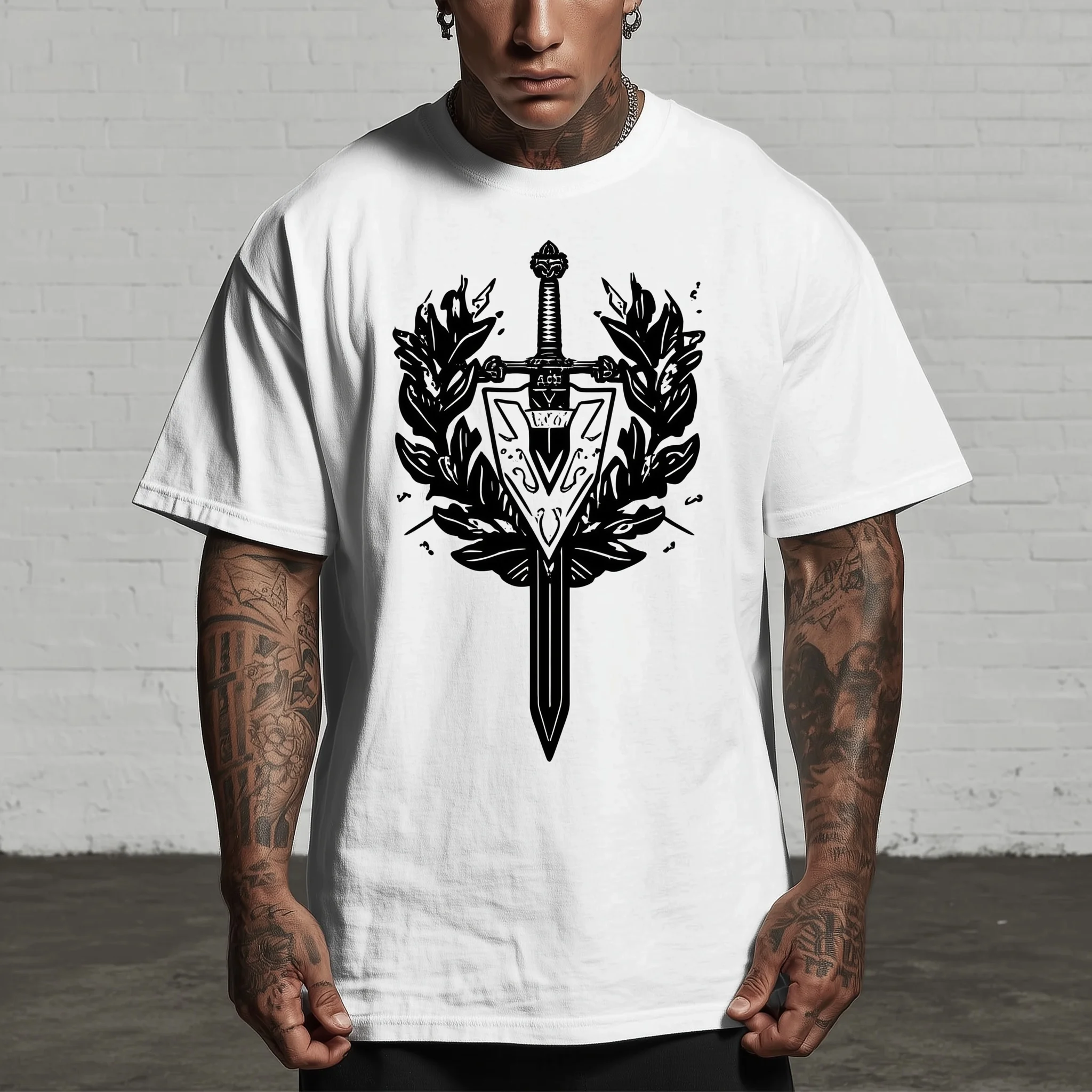 

Teevo Men's Casual T-Shirt with Sword and Wings Graphic Design for Daily Wear