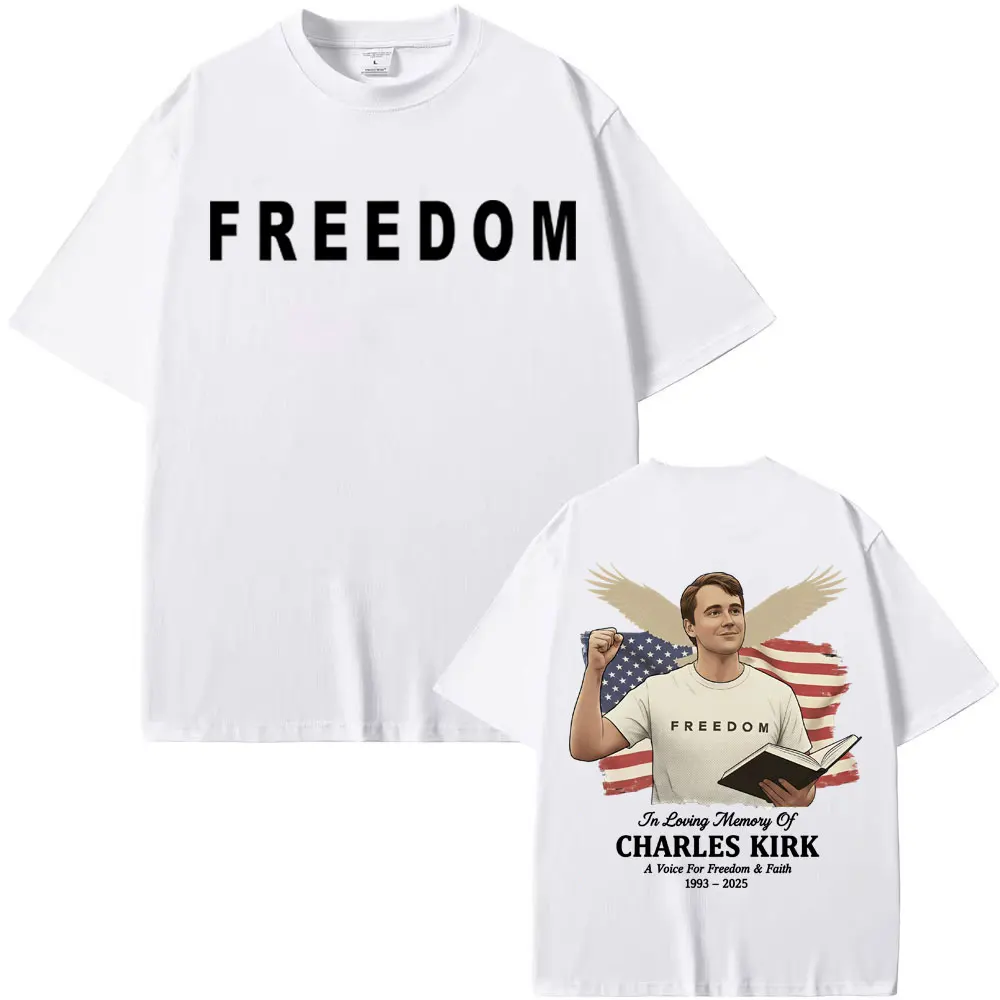 تشارلي كيرك صحيح باتريوت Freewind 2025 صيف جديد حار بيع الرجال النساء Harajuku ريترو قصيرة الأكمام الصيف س الرقبة فضفاضة تي شيرت #4