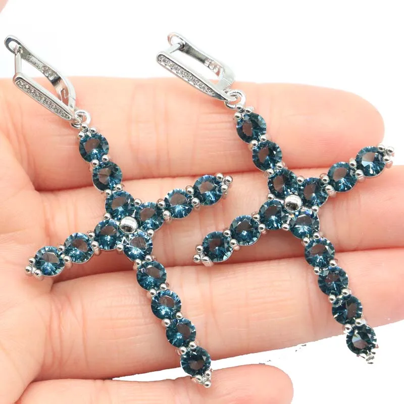 

Buy 5 Get 1 Free 65x38mm Classic Long Cross Green Peridot London Blue Topaz White CZ Daily Wear Silver Dangle Earrings