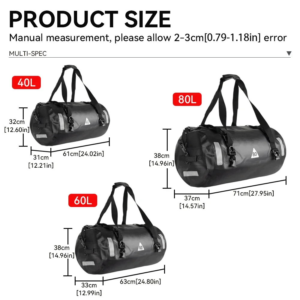 Waterproof 40L/60L/80L Dry Storage Bag for Bicycle Mototcycle Travel, Swimming, Boating, Kayaking, Camping & Beach