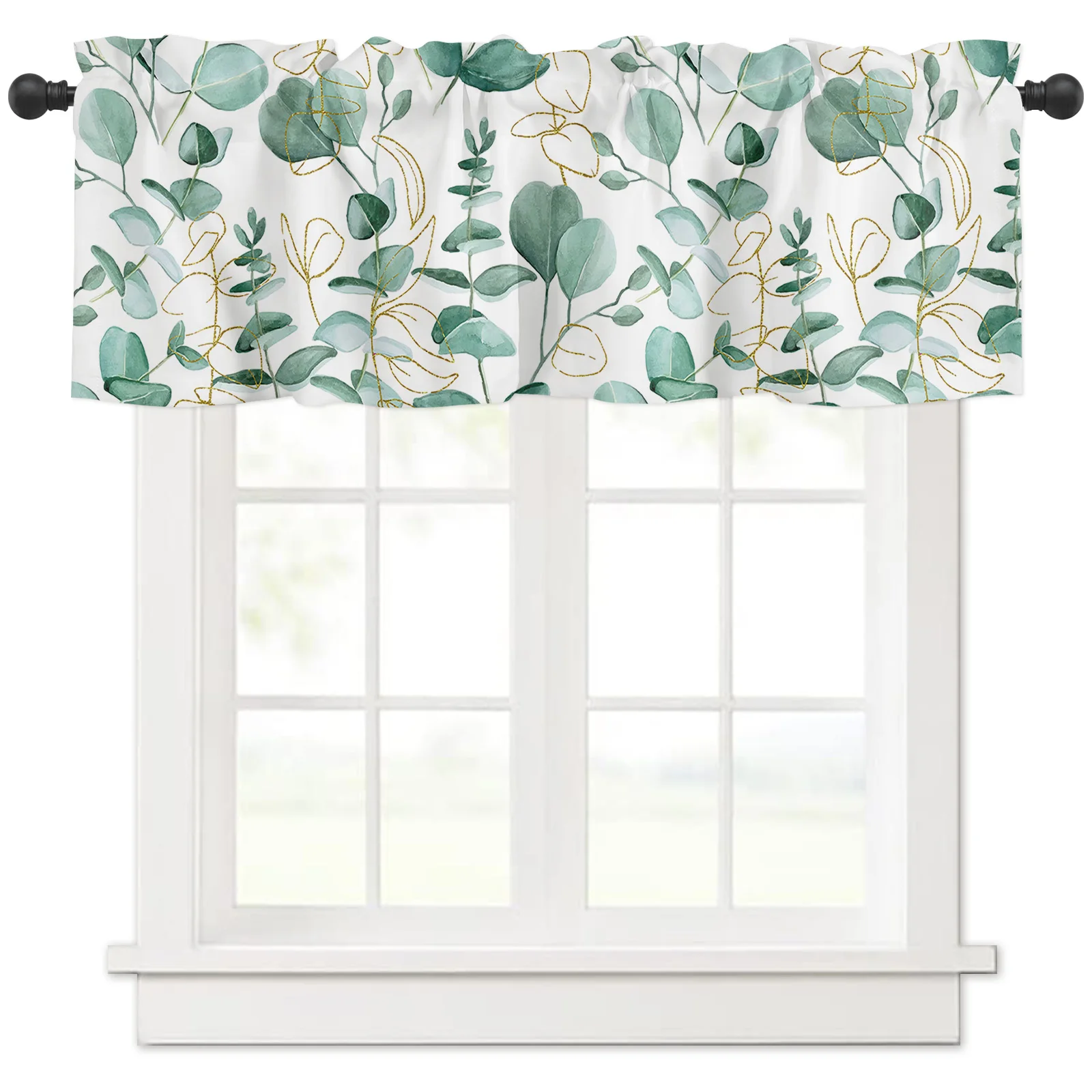 ZEDLIYU Valances for Windows Kitchen Living Room Small Window Valance Eucalyptus Leaves Green 1 Panel, 54 x 18 Inch