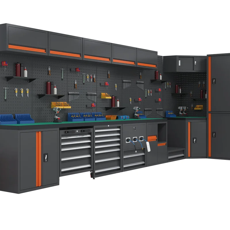 Duty Combination Tool Cabinet Workstation With Stainless Steel Tabletop And Mobile Tool Cart For Auto Repair Service Workshop
