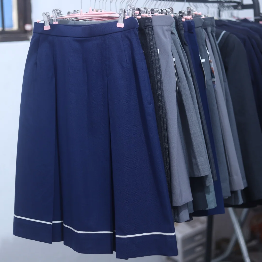 

Vintage Japanese School Uniform Skirt Grey Box Pleat JK Uniform Student Midi Skirt with Lapline Autumn Season Long Sleeve