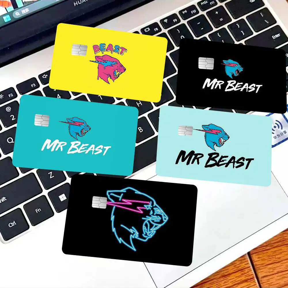 Game Blogger Mr-Beast Anime Cartoon Bear Skin Sticker Film Tape Case For Big Credit Debit Card Front Side