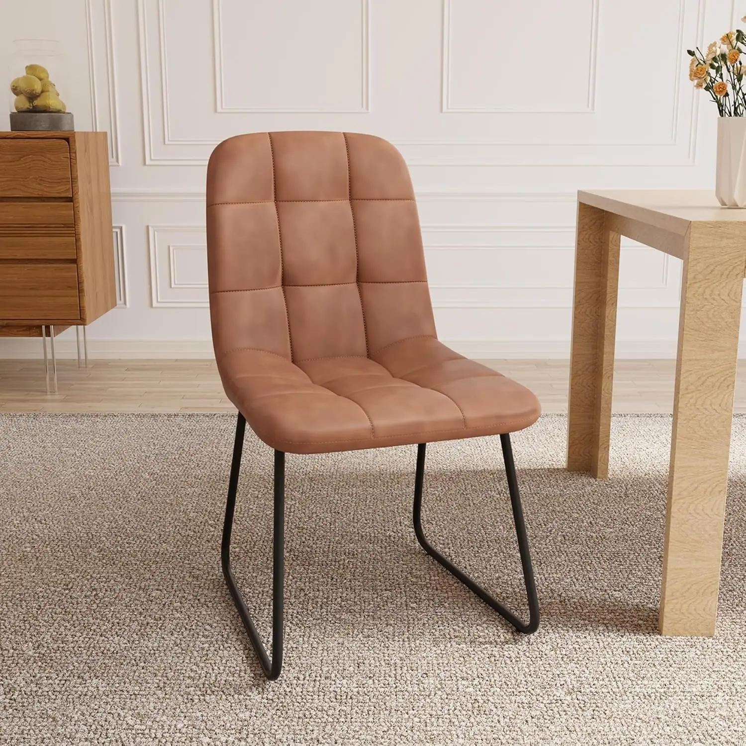 Set of 4, Modern Kitchen Faux Leather Dining Room Chair for Kitchen Living Dining Room (4 Brown)