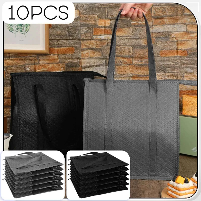 ABRT-10 Pcs Non-Woven Insulated Picnic Bag - Portable, Foldable Thermal Tote For Hot Cold Food Delivery Refrigerator Pizza