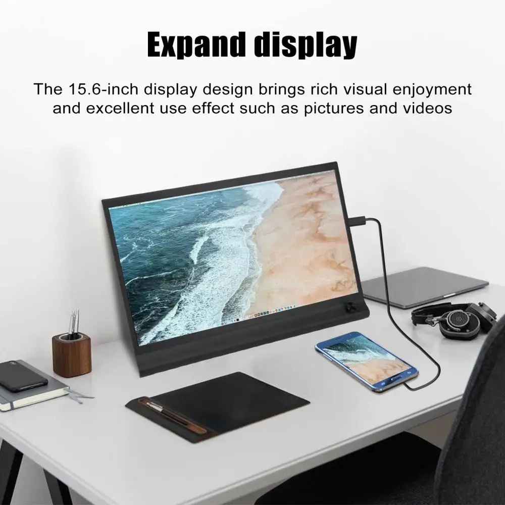 15.6-inch FHD IPS Laptop Expansion Screen with Holder 1080P Portable School Work Computer Phone Expansion Screen EM1561