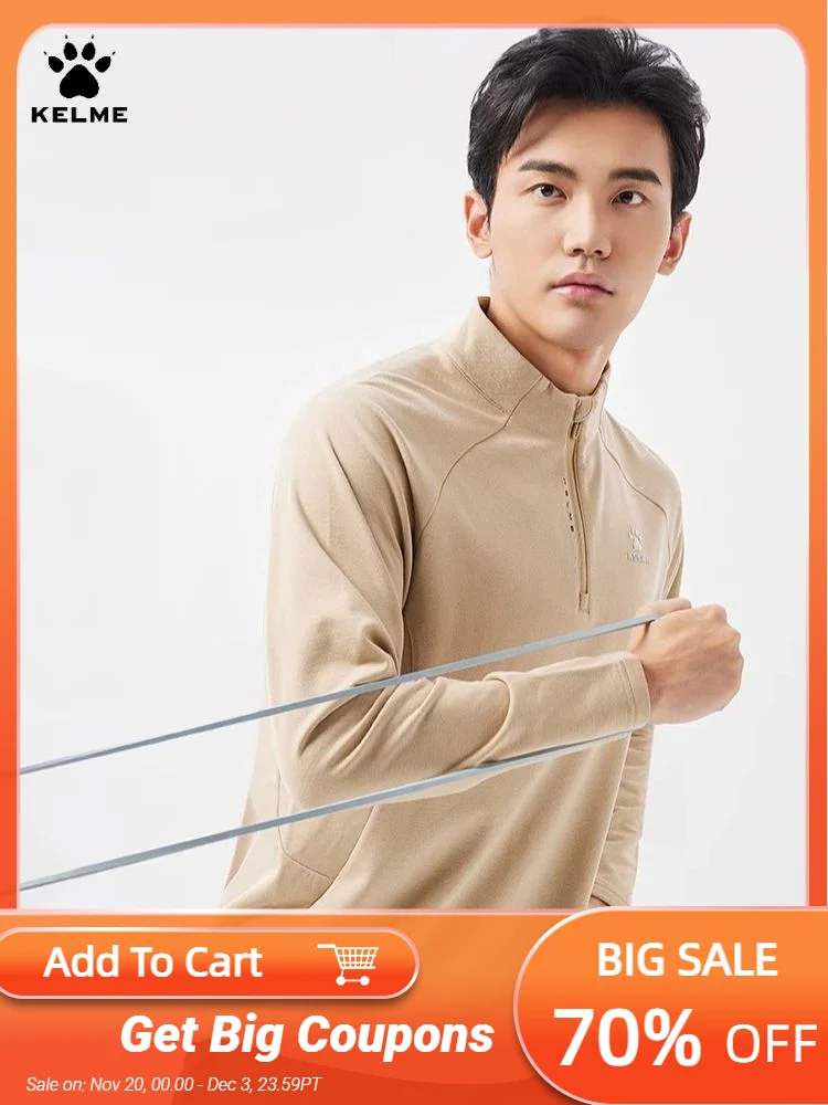 Kelme Men's Half-zip Sweatshirt Windproof Knitted Long-sleeved Outdoor Sports Warm Training Pullover Quick-drying Football Top