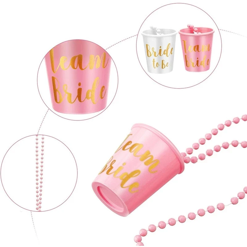 1Set Team Bride To Be Cup Plastic Shot Glasses Necklace Bachelorette Party Supplies Wedding Bridal Shower Hen Night Decorations