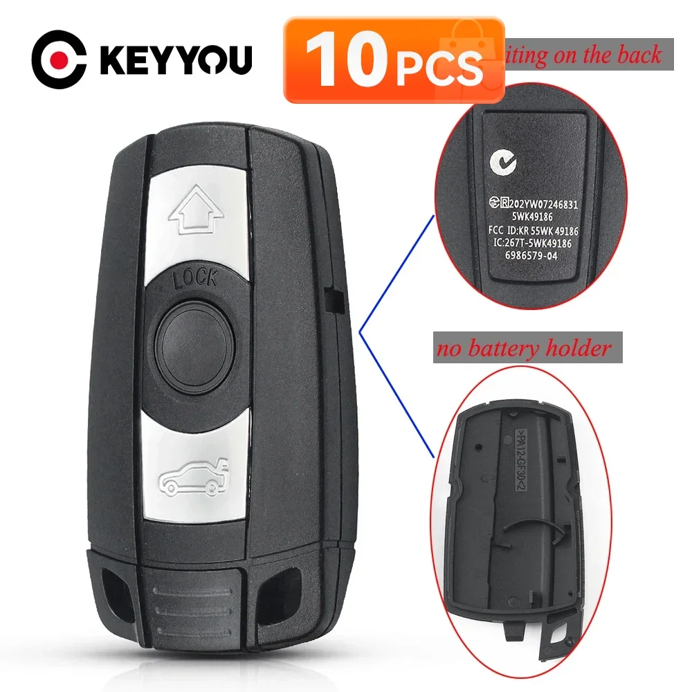 

KEYYOU 10 шт. корпусов для смарт-ключей с 3 кнопками для BMW E61 E90 E82 E70 E71 E87 E88 E89 X5 X6 для серий 1, 3, 5, 6