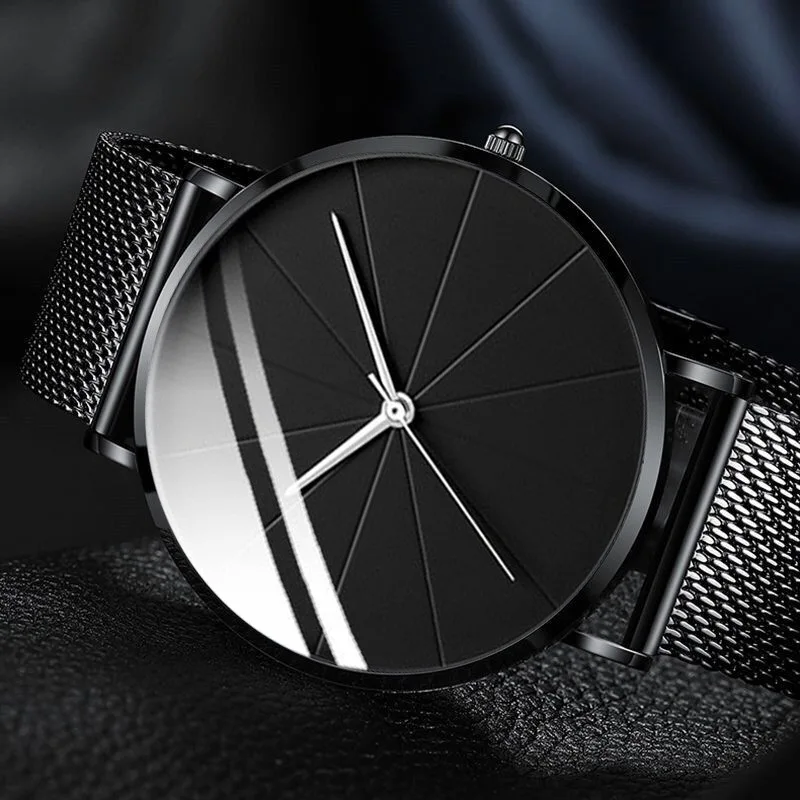 

Fashion Ultra Thin Creative Black Stainless Steel Quartz Watches Men Simple Fashion Business Wristwatch Clock Male Relogios