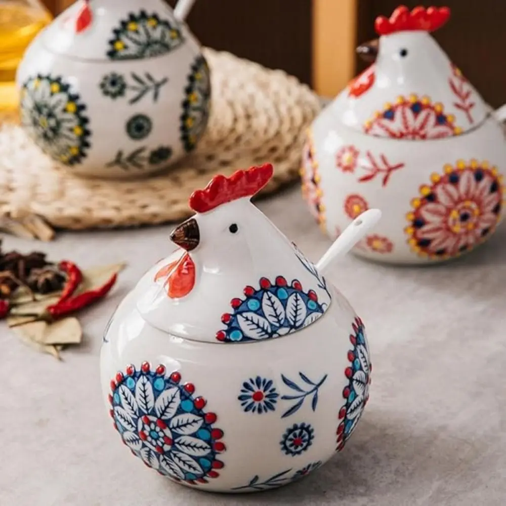 Creative Rooster Ceramic Spice Jars Chicken Shape Household Ceramic Kitchen Canisters Moisture-Proof Large Capacity