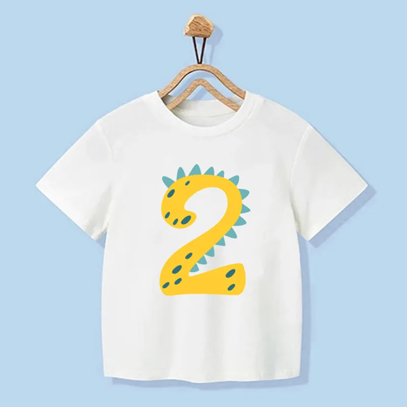 Number 1-9 Boys Girls Dinosaur Short Sleeves T-Shirts Children\'s Tshirt Birthday Gift T Shirt Baby Girl Tops Kids Hip Hop Tees