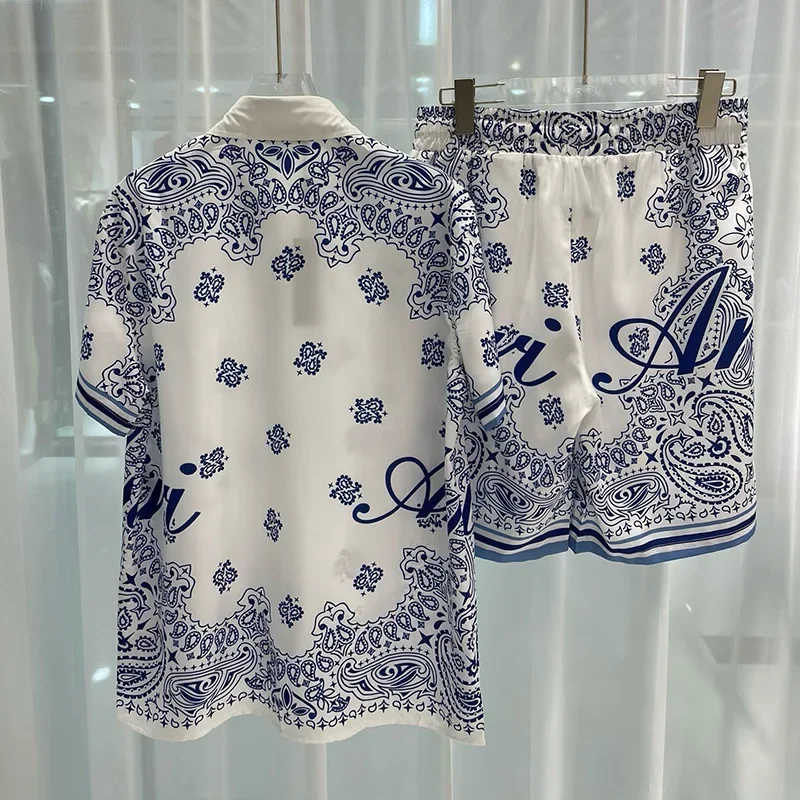 Camisa de manga curta masculina, camisa havaiana estampada, blusa social, roupa elegante, alta qualidade, kit luxuoso, verão