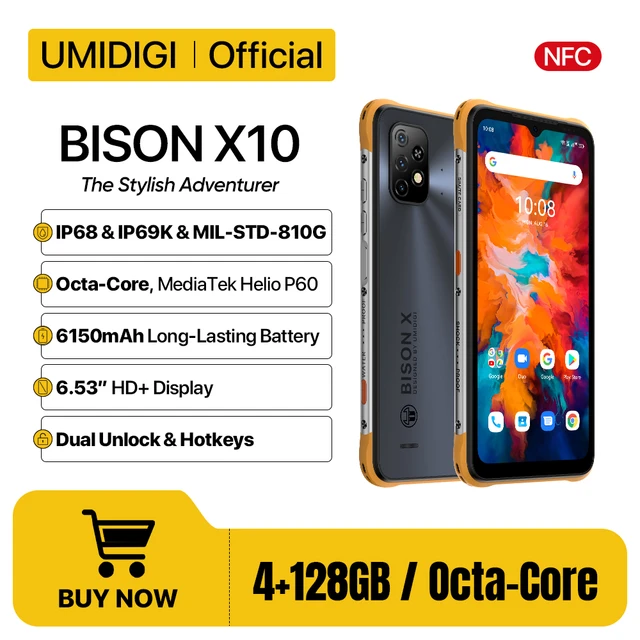 UMIDIGI BISON X10 4GB 64GB NFC Android Rugged Smartphone IP68 IP69K 20MP  Triple Camera 6150mAh Cellphone