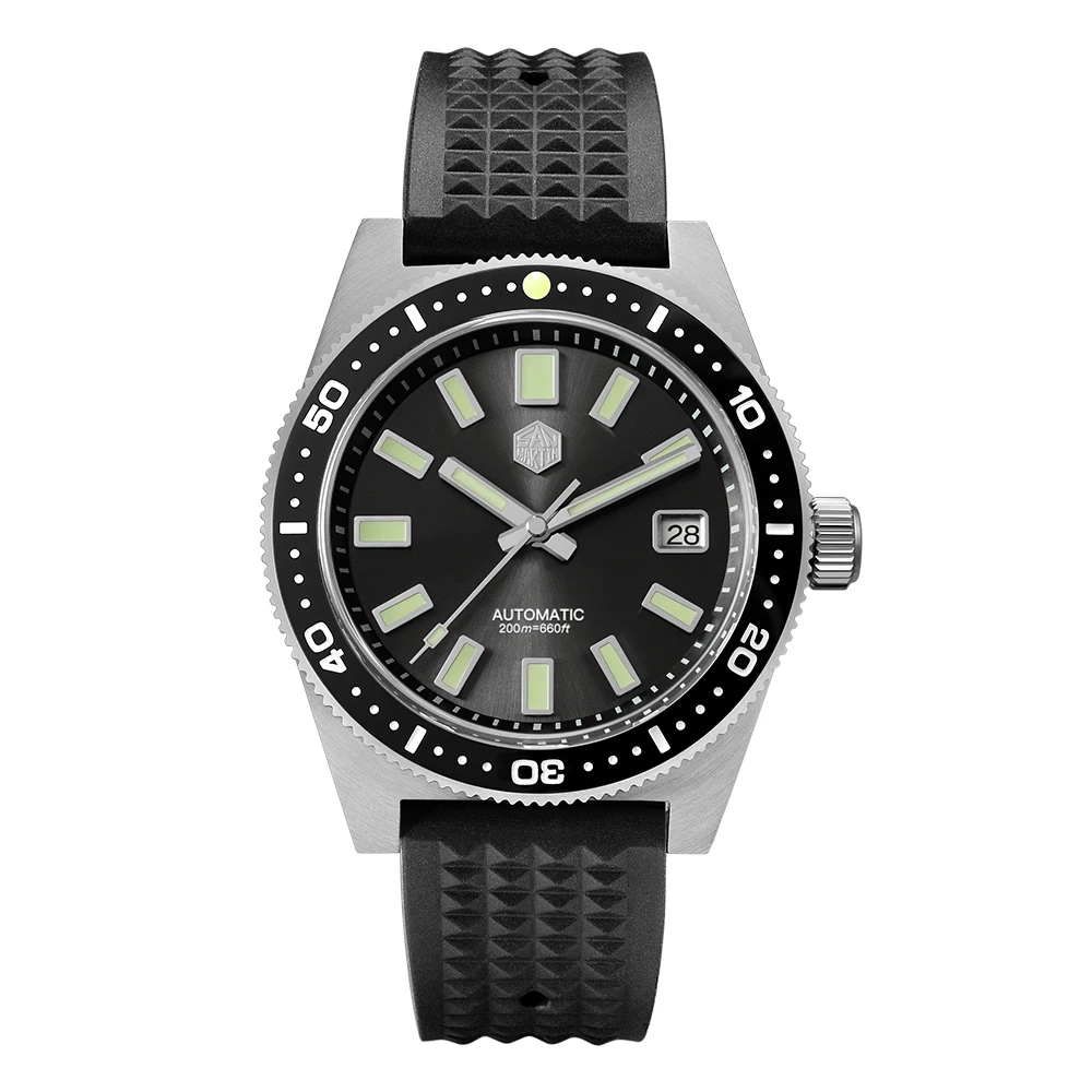 San Martin 62mas V4 41 mm Taucheruhr, Saphirglas, angewandtes Logo, NH35, automatische mechanische Uhren, Armband, Datum, 20 Bar, Lume SN0007