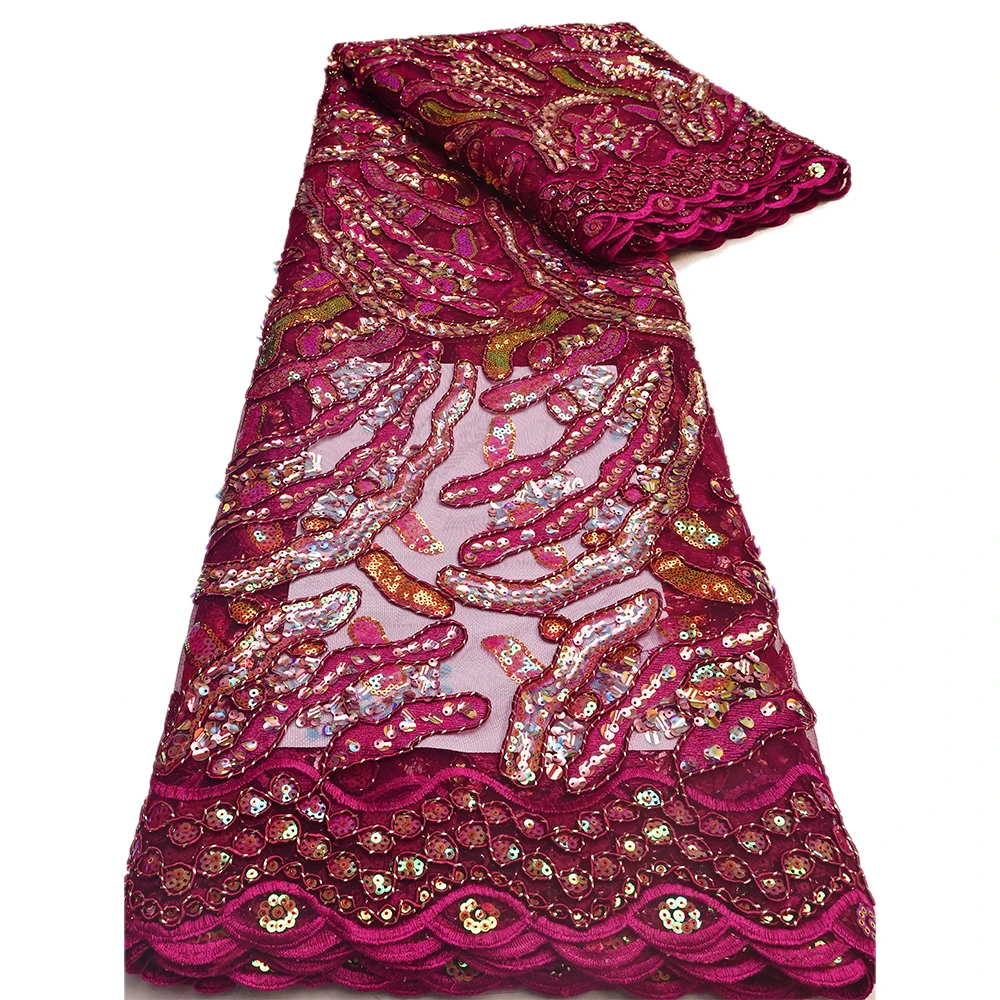 

African Rope Sequin Lace Fabric Nigerian Fabric Latest Lace Fabric High Quality 2024 Nigerian Sequence Tulle Fabrics For Sewing