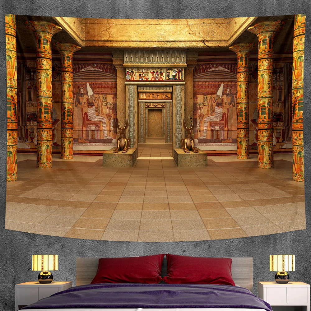 Home Decor Egyptian Mural Print Polyester Tapestry Bedroom Boho  Psychedelic Scene Yoga Mat Sofa Blanket Sheet tapiz