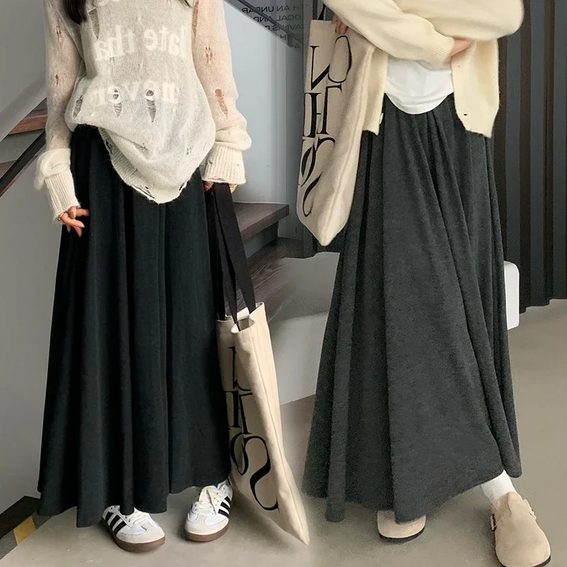 

Autumn Winter Lazy A-line Skirt Slim Tall Hepburn Long Umbrella Skirt Pregnancy Maternity Pregnant Women's Glutinous Rice Skirt