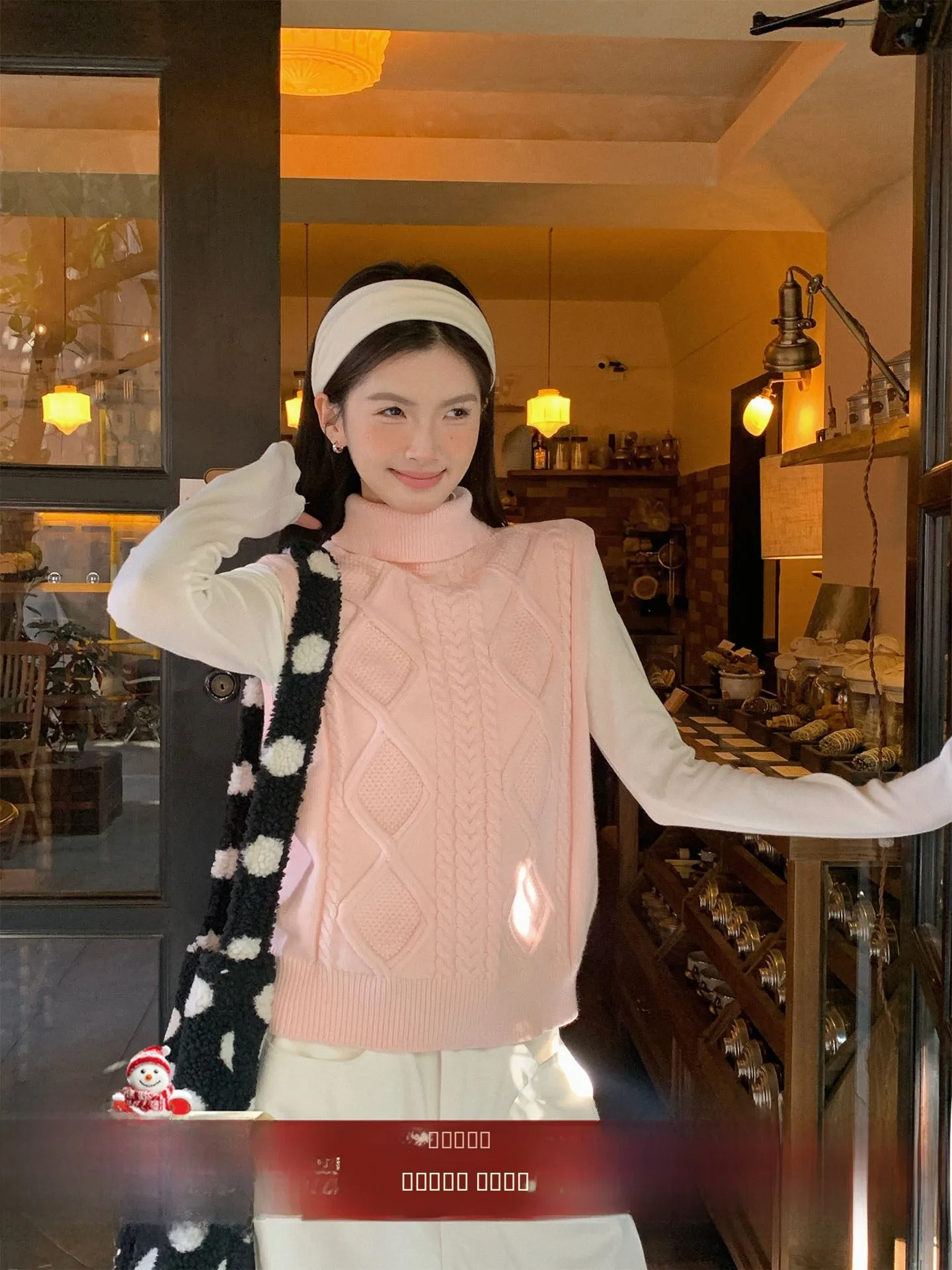 

Женский розовый вязаный жилет Su San San с высоким воротником, топ из крученой пряжи, многослойный, для носки как верхняя одежда, повседневный комплект из двух предметов