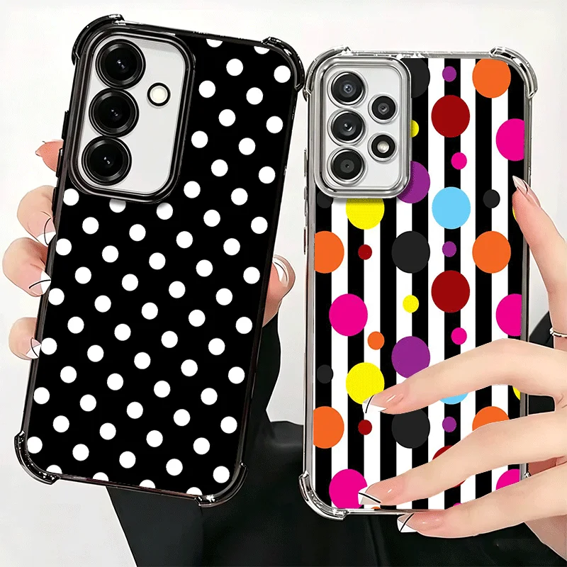 Polka Dots Art Fashion Desgin Plating Phone Case For Samsung A17 A57 A27 A37 A16 A56 A26 A36 A15 A55 A25 A35 A14 A54 A24 A34 A13