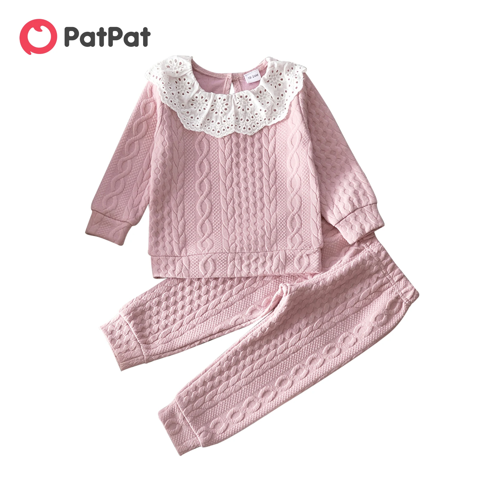 

PatPat 2-piece Toddler Girl Schiffy Flounce Cable Knit Sweater and Pants Set