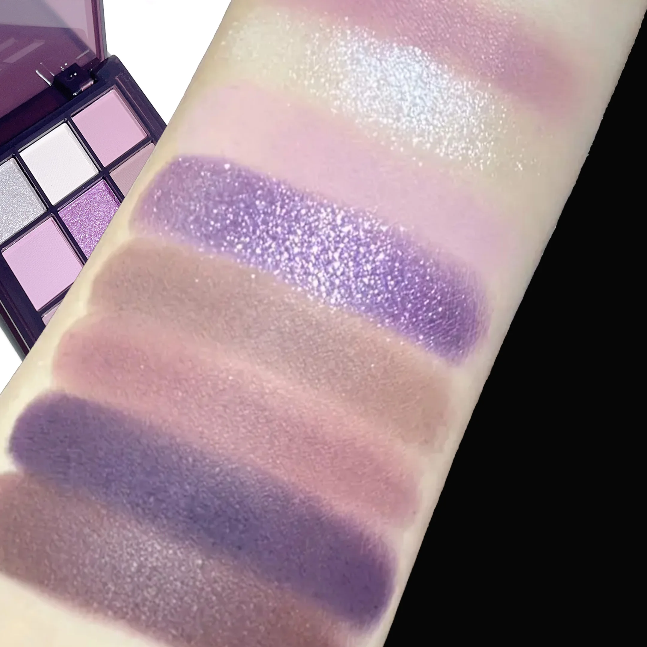 Paleta de sombras, nove tons de esfumaçado, fosco, perolado, brilho roxo escuro fino, maquiagem acessível