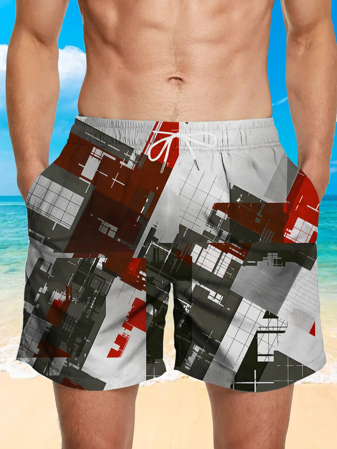 

Men Summer Casual Shorts Full Digital Print Soft Polyester Quick Dry Beachwear