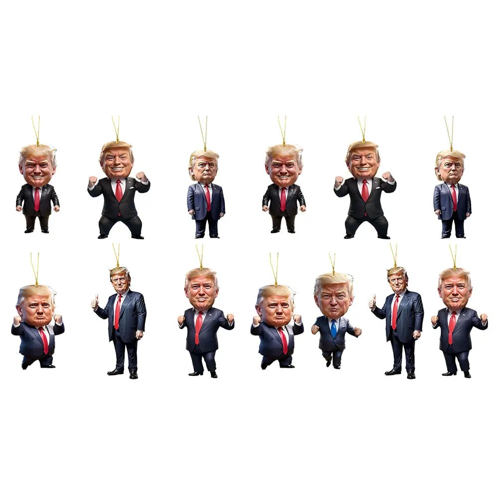 Patriotic Donald Trump 2024 Christmas Ornament Acrylic Cartoon Trump Pendant Christmas Tree Pendant Gifts for Trump Supporters