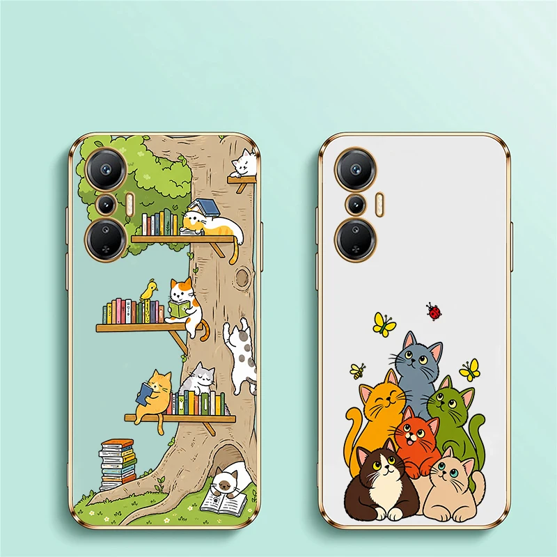 Cute Cat Pattern Phone Case For Infinix Hot 60 5G 40 Pro 20 i 30 20S Plating Silicone Soft Drop Resistant Full Protection Fundas